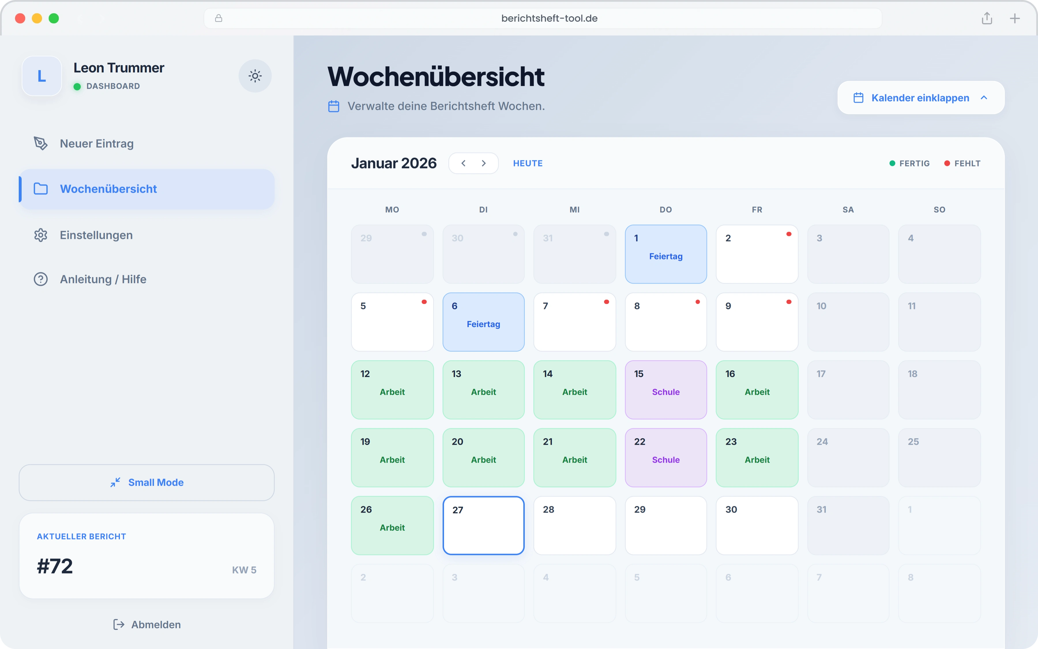 Heftify Ausbilder Cockpit Vorschau